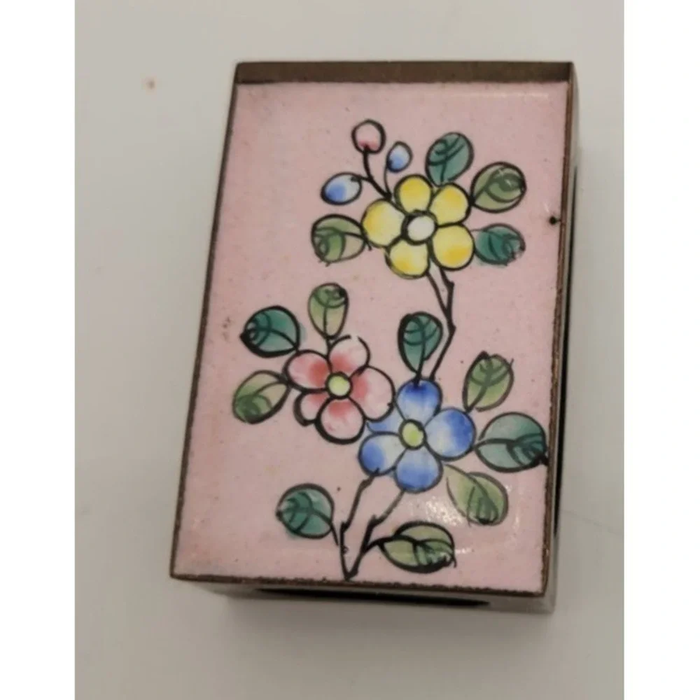 Lot of 3 vintage Chinese cloisonné enamel brass matchbox holders Dragon Flowers